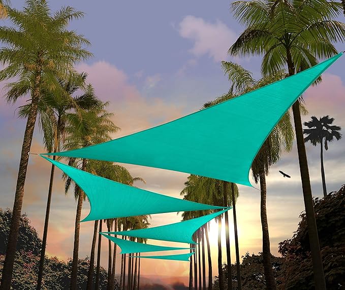 Amgo 14' x 14' x 14' Turquoise Triangle Sun Shade Sail UPF50+ Canopy Awning AGSLT, 95% UV Blockage, Water & Air Permeable, 200GSM Heavy Duty Commercial and Residential (We Make Custom Sizes)