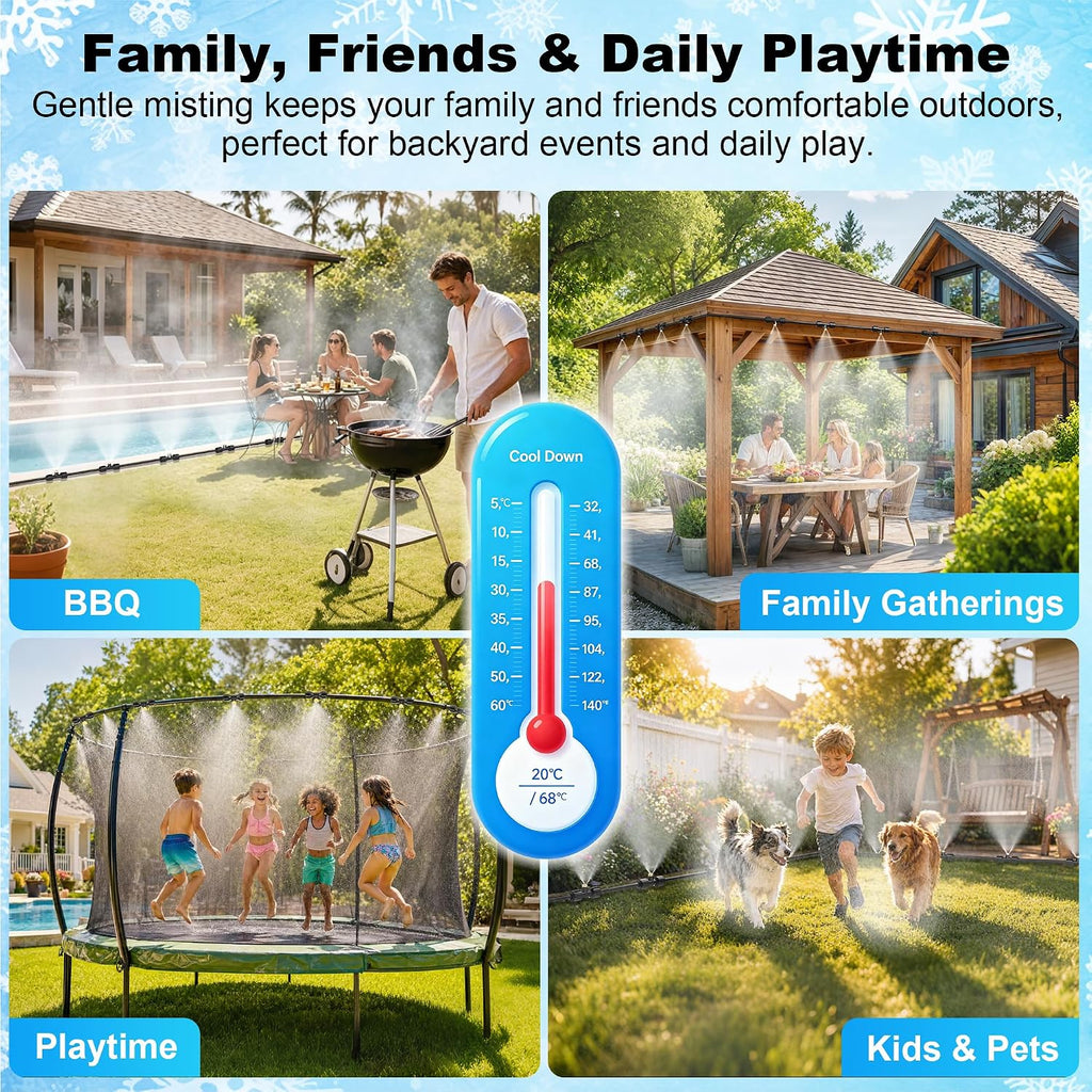 thiswing 100 ft dual-line misting cooling system with showing dimensions