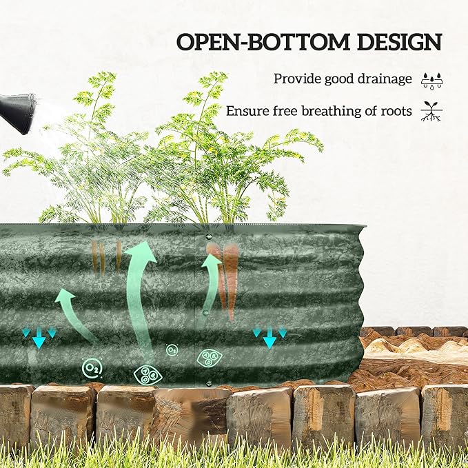 Outsunny 3.5' x 2' x 1' Galvanized Raised Garden Bed Kit, Outdoor Metal Elevated Planter Box with Safety Edging, Easy DIY Stock Tank for Growing Flowers, Herbs & Vegetables, Green