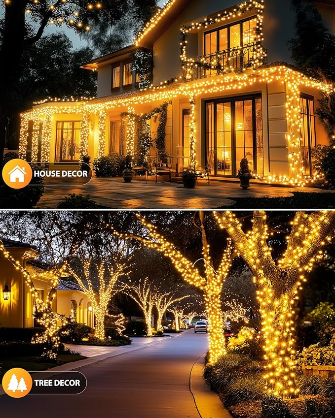 Brightown 4 Pack Solar String Lights for Outside, 184Ft 480 LED Solar Lights Outdoor Waterproof with 8 Modes, Solar Outdoor String Light for Patio Yard Tree Garden Party Decorations, Warm White