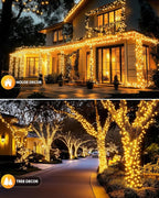 Brightown 2 Pack Solar String Lights Outdoor Waterproof, 92Ft 240 LED Solar Lights Outdoor with 8 Modes, Outdoor Light Solar Powered for Patio Yard Tree Garden Party Decorations, Warm White