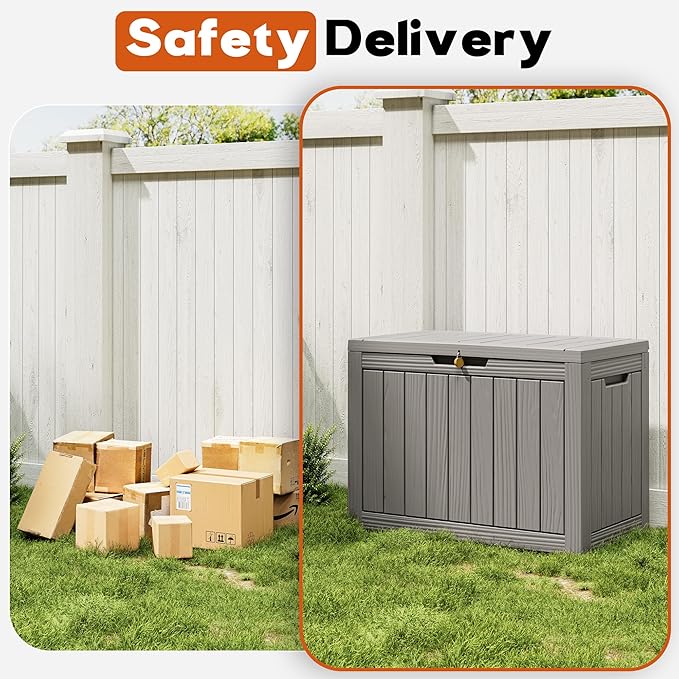 Outdoor Storage Box, Resin Deck Boxes Indoor and outdoor, Waterproof Storage Box Lockable Lid (Grey, 45 Gallon)