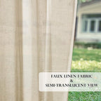 RYB HOME 2 Panels Outdoor Sheer Curtains for Patio Waterproof - Natural Linen Privacy Added Light Filtering Drapes with Tie Ropes for Gazabo Porch Pergoa Balcony, 52 X 84 Inches, Beige