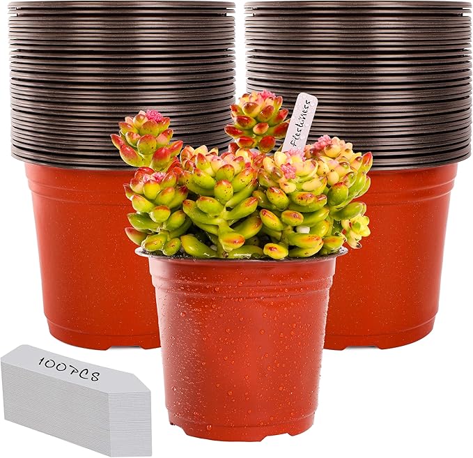 Plant Nursery Pot/Pots 100 Pcs 6" Plastic Small Plants Pots Flower Pots Seed Starting Pots for Plants Indoor Outdoor Seeding pots (with 100 Plant Labels)