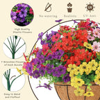 Senjie 12 Bundles Artificial Hanging Flowers with Basket for Outdoor Decor, UV Resistant Faux Flowers Fake Hanging Planter for Porch Patio Balcony