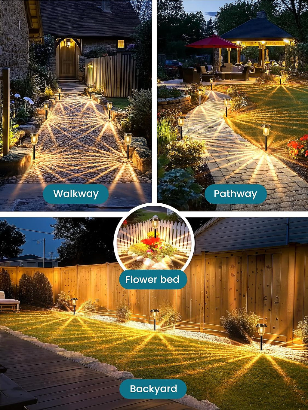 Solar Lights Outdoor Waterproof,10-40 LM Dimmable Glass and Metal | 4 Pack Bronze Pathway Lights, Solar Powered Garden Decor for Yard, Patio, Pathway, Driveway (Warm White)