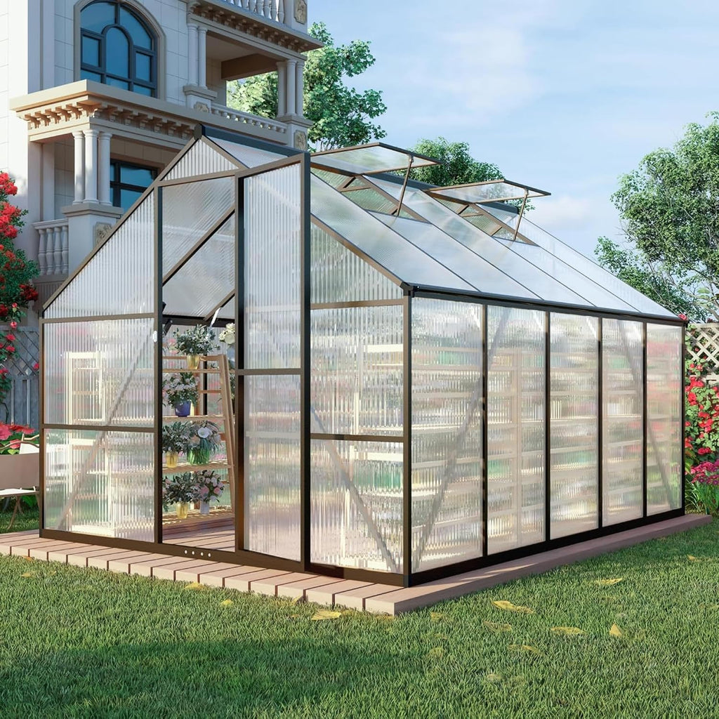 8x10 ft outdoor greenhouse with roof vent, dark, main product view