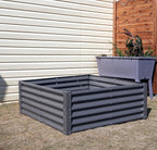 A ANLEOLIFE Set of 8,18 Inch Tall Quartz Grey Raised Garden Beds Kit, L-Shaped & Square Metal Planters –Ideal for Structured Backyard Layouts.