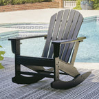 Signature Design by Ashley Adirondack Patio Rocking Chair, Black | All-weather HDPE rocking chair, Durable weather resistant material, 250 lb capacity, Built-in cup holder, Sundown Treasure