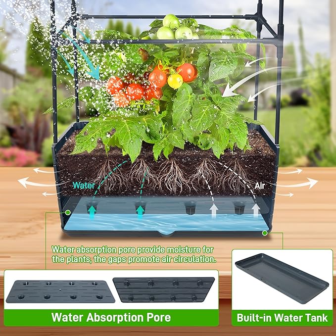 2 Packs Raised Garden Bed Tomato Planter Box with Trellis, 43.4" Self-Watering Tomato Cage with Rectangular Trellis for Climbing Plants, Flowers, Vegetables, Vine in Patio Garden Indoor Outdoor