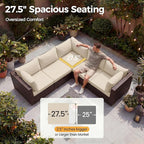 NICESOUL 7 Piece Outdoor Patio Furniture Set with Fire Pit Table Natural Gas & Propane Convertible, 29.3'' High Backrest Deep Wide Seating Conversation Sets, Wicker Sectional Couches, Brown & Beige