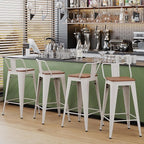 Yongchuang 24 inch Barstools Set of 2 Counter Height Bar Stools Farmhouse Kitchen Metal Bar Chairs with Wood Seat Low Back Cream White