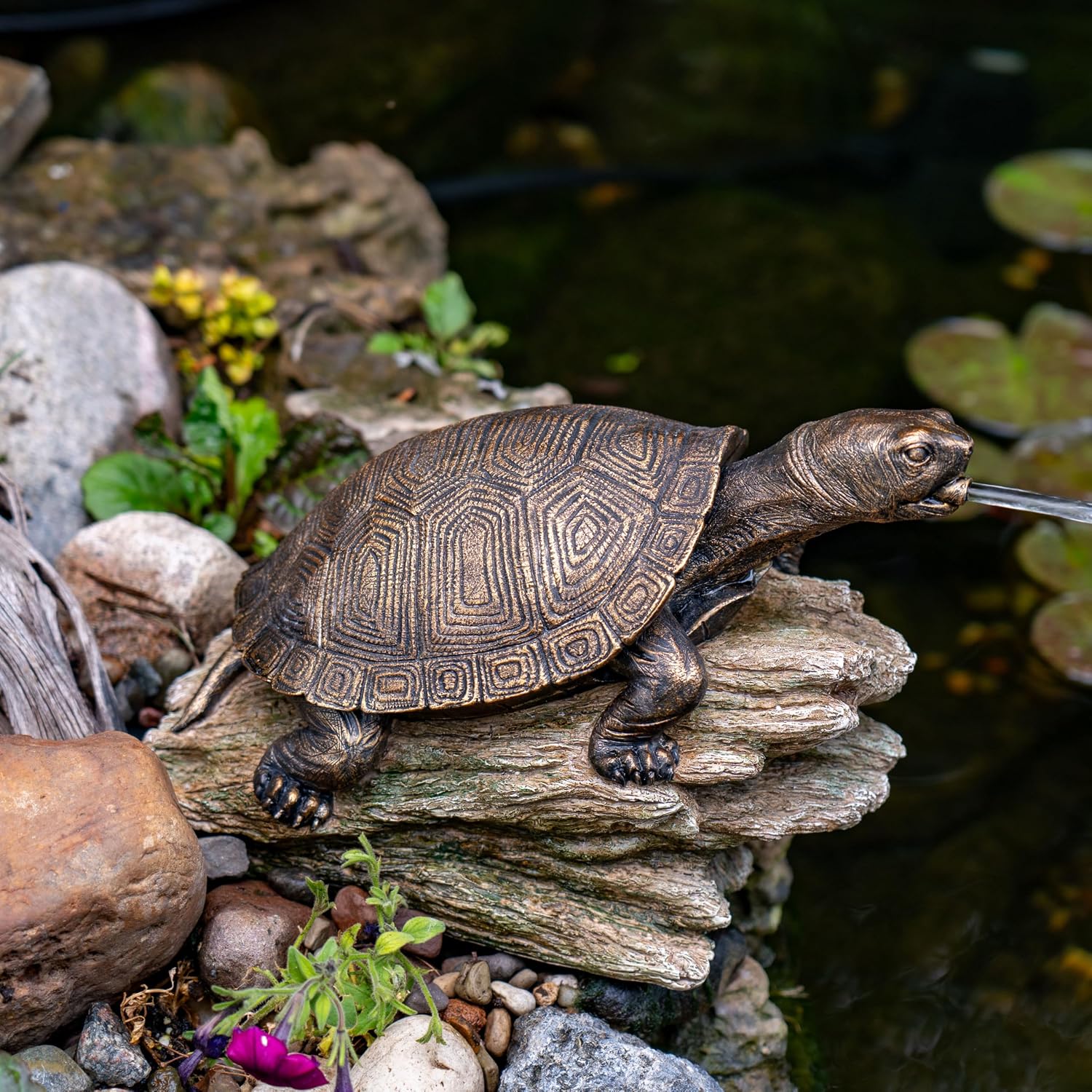 Aquascape Turtle On Log Spitter Fountain for Pond and Garden, 78371
