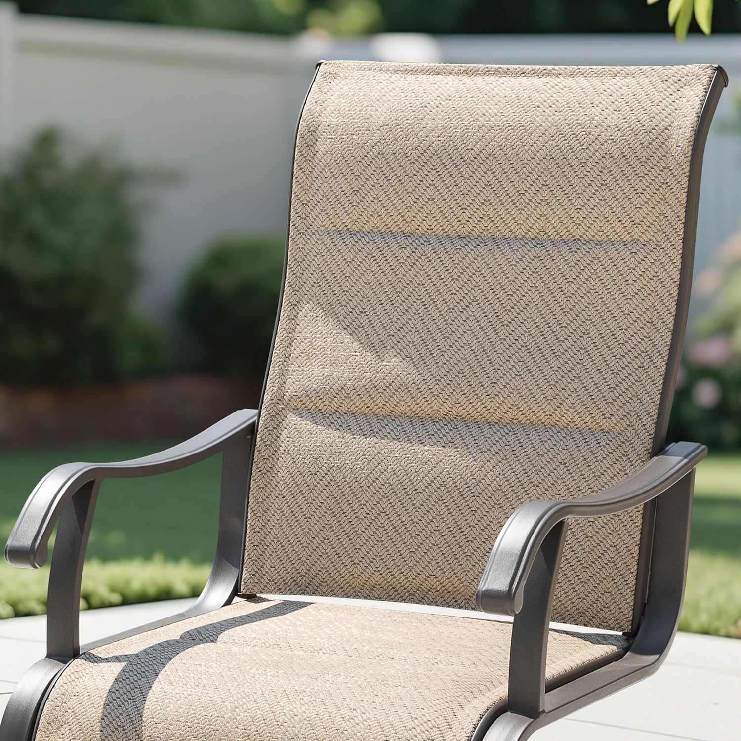 NUU GARDEN Patio Dining Chairs Set of 2, High-Back Outdoor Chairs with Breathable Textilene, All-Weather Metal Frame for Garden, Deck, Backyard and Porch, Grayish Beige