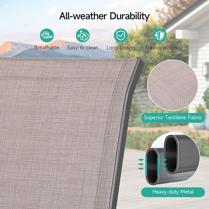 Patio Chairs Set of 4, Easily Set Up Stackable Outdoor Dining Chairs with High Back and Wide Seat, All Weather Breathable Outdoor Chairs Set of 4 with Metal Frame for Backyard Deck Pool, Brown