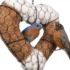 Bird Nesting Material Holder, Heart Shaped Hanging Bird Nesting Material for Wild Birds, Metal Holder with Natural Cotton & Coconut Fiber, Cottagecore Garden Decor for Bluebirds Chickadees Finches