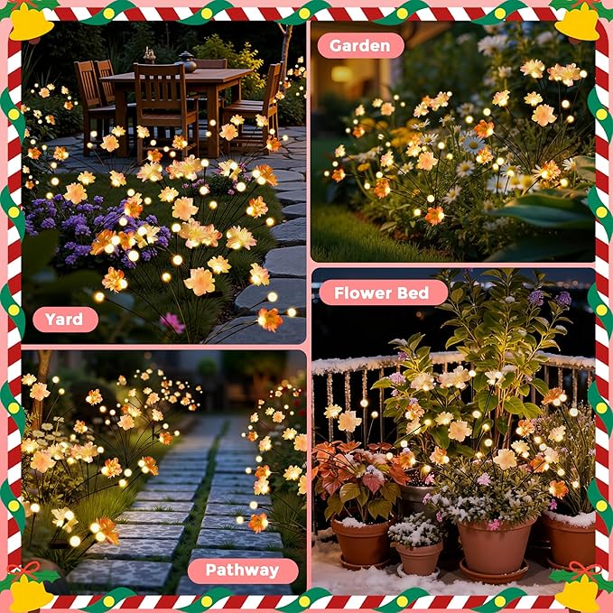 Solar Garden Lights, Warm White LED Swaying Solar Flowers Light for Outside, Waterproof Garden Decor, Outdoor Decorative Lights Yard, Patio, Pathway Decoration Gardening Gifts (8 Pack)