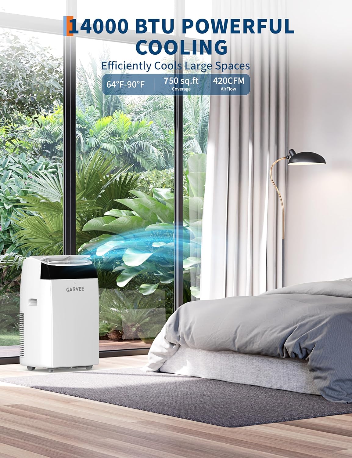 garvee 3-in-1 portable air conditioner, 14000 btu (10200 shown in use