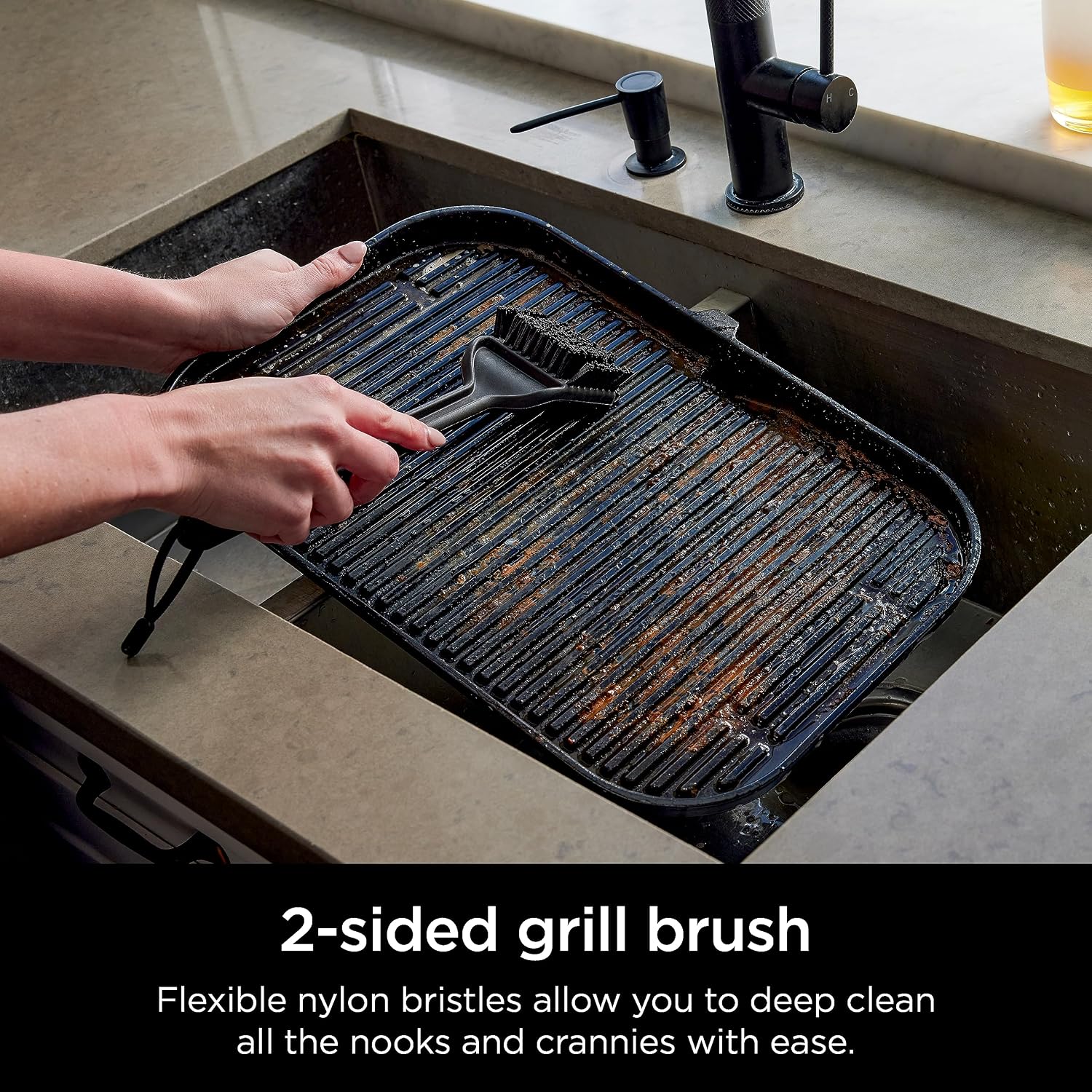 Ninja Woodfire Grill Cleaning Brush & Scraper, Non-Scratch, Heat Resistant | Ninja Woodfire Grill Cleaning Brush is heat-resistant and non-scratch, with a scraper tool that fits all grill grates