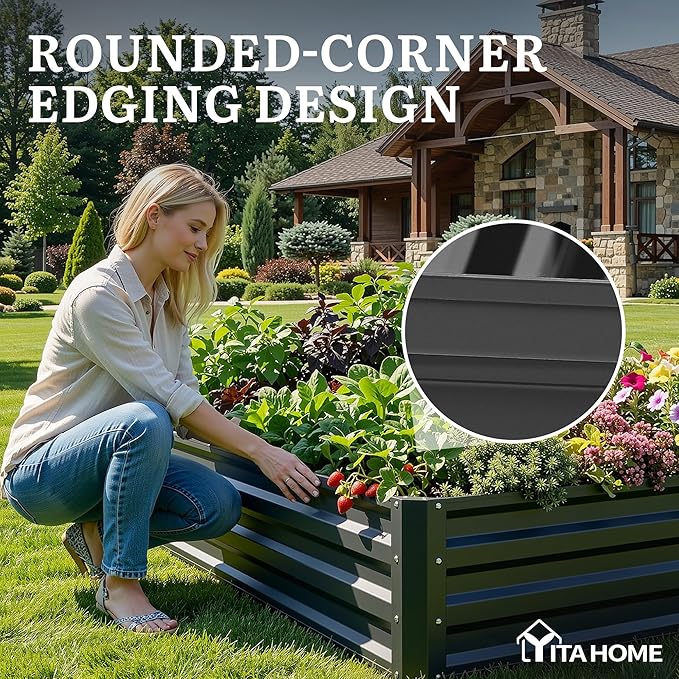 YITAHOME 72x36x12 in 2pcs Galvanized Raised Garden Bed Kit, Large Metal Planter Box with Gloves & Support Rod, Outdoor Flower Bed for Plants Vegetables, Black