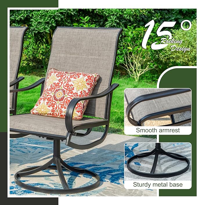 Sophia & William Patio Dining Set 5 Pieces Outdoor Furniture Set for 4 Patio Swivel Chairs Textilene Padded with 1 Metal Umbrella Table 6 Person for Lawn Garden
