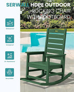SERWALL Outdoor Rocking Chair Set of 2, Oversized Rocking Chair with Footboard for Adults, HDPE All Weather Resistant Rocking Chairs for Patio, 350lbs Weight Capacity,Green