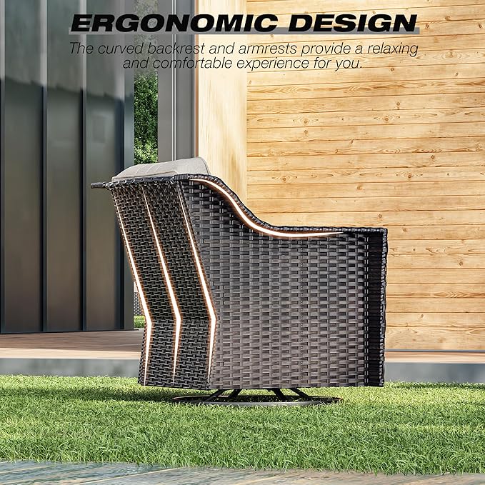 Joyside Wicker Patio Furniture Sets, 7 Pieces Upgraded Large Size Outdoor Furniture with Swivel Rocking Patio Chairs, 3-Seat Sofa, Outdoor Ottoman and Coffee Table, Thick Cushions, Wide Armrest