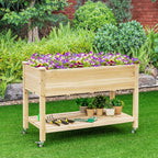 giantex raised garden bed on wheels, wood planter, close-up detail