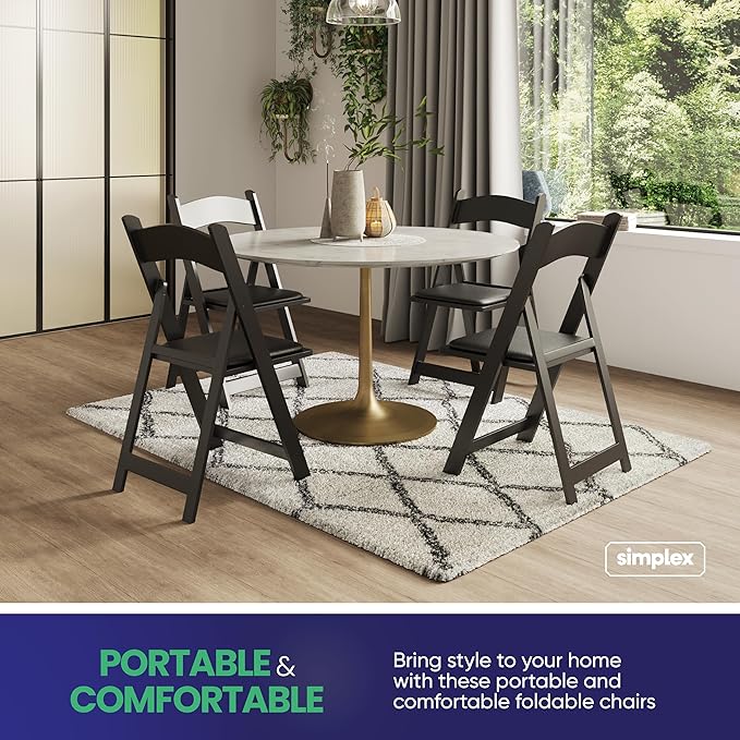 SIMPLEX 4 Black Resin Stackable Folding Chair - Comfortable Black Foldable Chair - Folding Chairs with Padded Seats - Indoor/Outdoor Folding Chairs for Events - Lightweight Foldable Chairs (4 Pack)