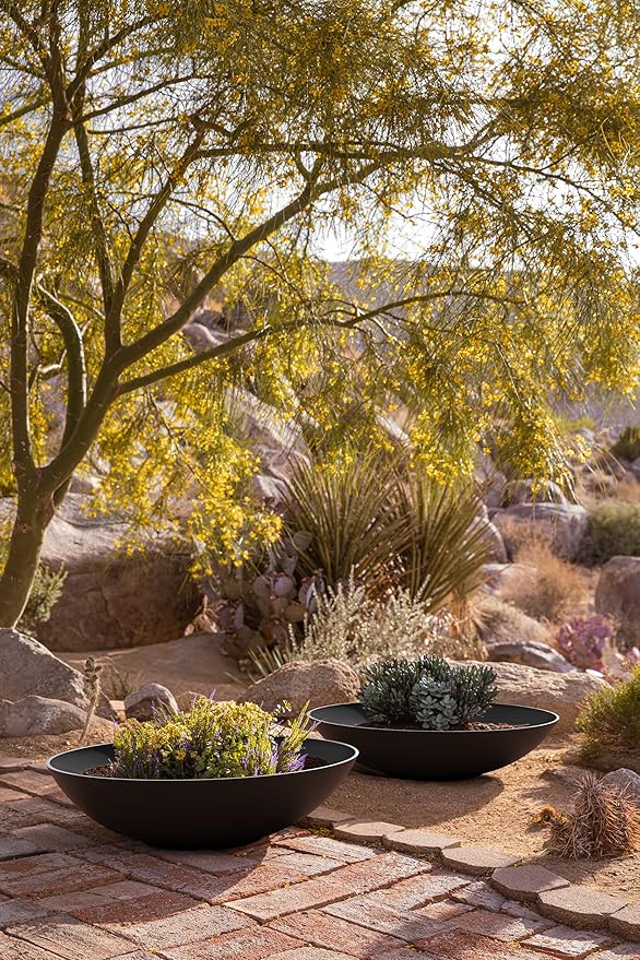 Veradek Mason Series Lane Bowl Planter| for Indoor or Outdoor Tabletops/Gardens |Made from Plastic-Stone Composite with Drainage Holes|Modern Décor for Flowers, Succulents, Small Plants