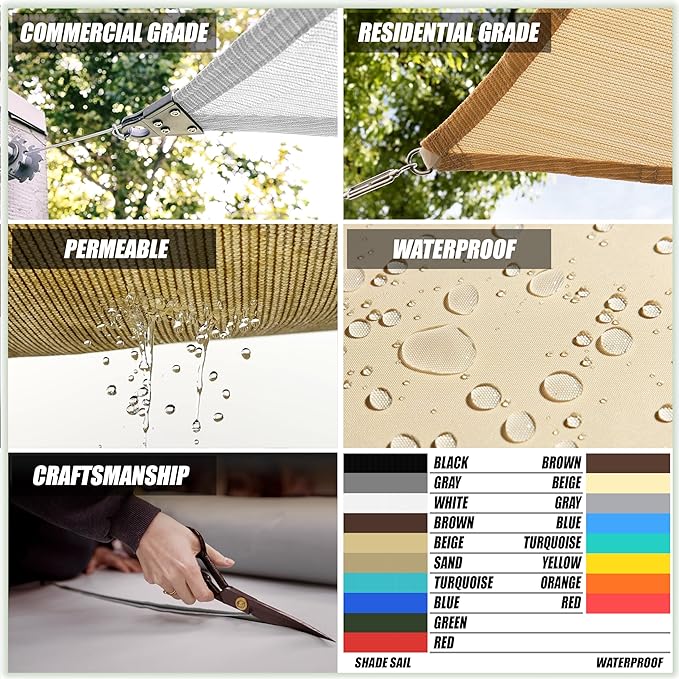ColourTree TAPR1616 Custom Size 10' x 11' Blue Sun Shade Sail Canopy UV Block UPF50 Rectangle - Commercial Standard Heavy Duty - 190 GSM - 3 Years Warranty