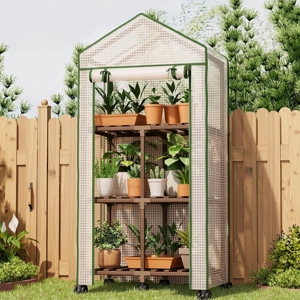 wooden white greenhouse with wheels - portable mini, main product view