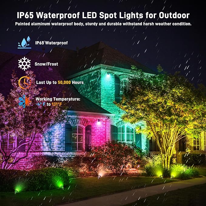 Christmas Landscape Lights 12W RGBW Outdoor Spot Lights for Yard, Low Voltage LED Landscape Spotlight with Remote Control, IP65 Waterproof Yard Spotlgiht for Lawn, Garden, 6 Pack
