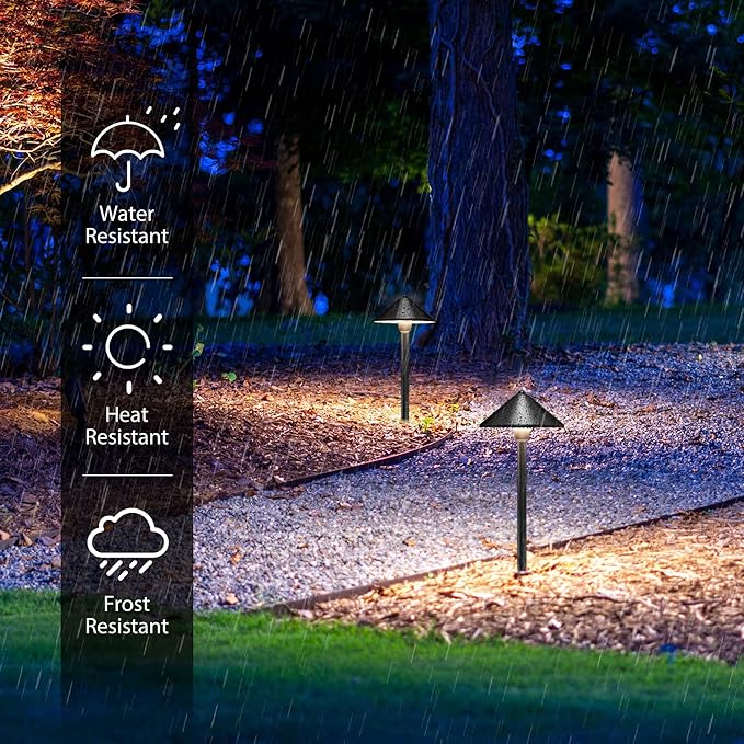 SUNVIE 8-Pack Low Voltage Landscape Pathway Lights 12-24V 3W LED Landscape Lighting 3000K Outdoor Pathway Lighting IP65 Waterproof Aluminum Wired Path Lights for Yard Garden Walkway, ETL Listed Cord
