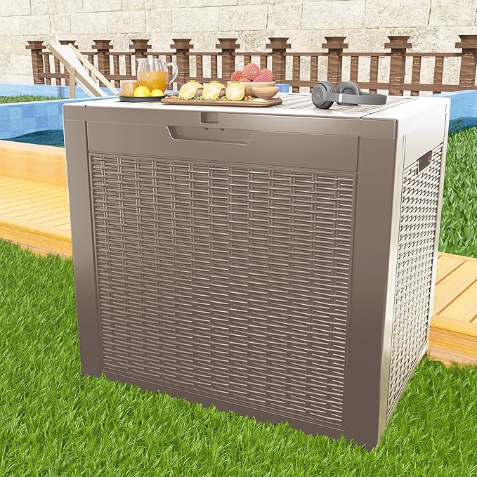 37 Gallon Outdoor Deck Box, Lockable Waterproof Outdoor Storage Boxes For Garden Tools,Indoor Cushions,Accessories Outside Storage Resin Weatherproof Container(Grey)