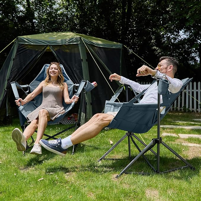 TIMBER RIDGE Hammock Camping Chair with Adjustable Backrest, Heavy Duty Folding Hammock Chair Supports 300lbs, Portable Hammock Chair for Camping, Travelling and Patio, Blue 2 Pack