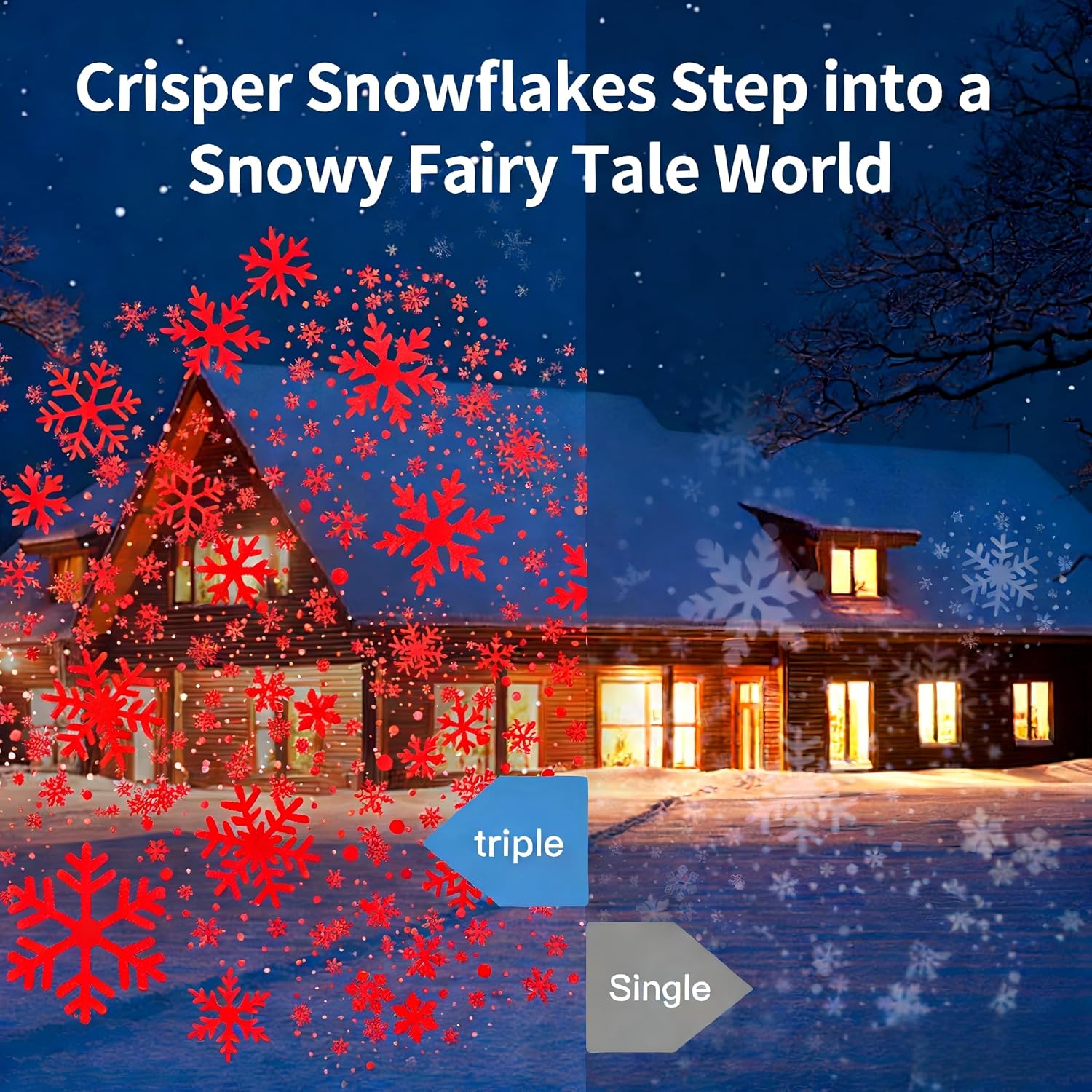 Three Head Christmas Snowflake Projector Lights, Vermilion, A | IP65 Waterproof, 360° Rotatable, 9 Snowflake Patterns, LED Projection for Indoor Outdoor Xmas Decor