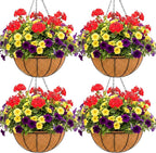 8 inch Metal Hanging Baskets For Plants Outdoor 4 Pack Round Metal Wire Hanging Basket Planter with Coco Fiber Liners Chain Round Wire Plant Holder for Garden, Patio, Deck, Porch Plants Flower Potss