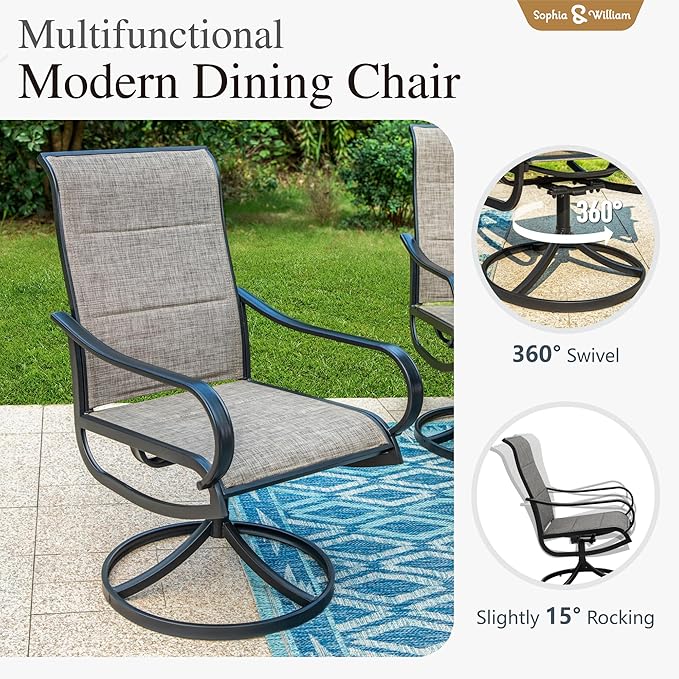 Sophia & William Patio Dining Set, 1 Square Wood Like Umbrella Table 37", 4 Swivel Chairs Furniture Set for Outdoor Garden Lawn Pool Easy to Care Weather Resistant