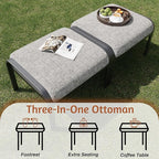 HOMREST Metal Outdoor Ottoman, 3-Piece Aluminum Footstool w/Removable Cushion, Multipurpose Footrest Stool with Coffee Side Table Additional Seating, Set of 3 Outdoor Ottomans for Patio Deck (Grey)