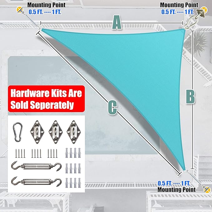 Amgo Custom Size 18' x 22' x 28.4' Turquoise Triangle Sun Shade Sail UPF50+ AGTAPRT12, Order to Make Canopy Awning, 95% UV Blockage, Water & Air Permeable, Commercial Standard (We Customize)