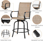 Yaheetech Patio Swivel Barstools Outdoor Chairs Set of 4, High Bistro Stools Outdoor Furniture, All-Weather Patio Stools for Outside, Beach, Lawn, Poolside and Garden, Black/Brown
