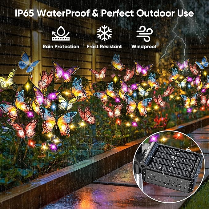 Solar Lights Outdoor Garden Decor: 8 Pack 136 Silk Butterflies with 176 Color-Changing LEDs - Auto On/Off 12H Magical Lighting IP65 Waterproof for Yard Patio Pathway - Unique Gifts for Mom Grandma