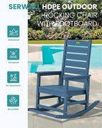 SERWALL Outdoor Rocking Chair Set of 4, Oversized HDPE Patio Rocking Chair with Footrest for Adults, All Weather Porch Rocker for Deck Patio Balcony, Navy