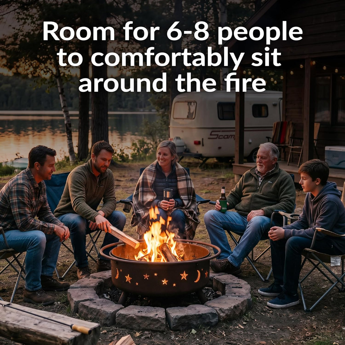 sunnydaze cosmic 42" large fire pit for outside shown in use