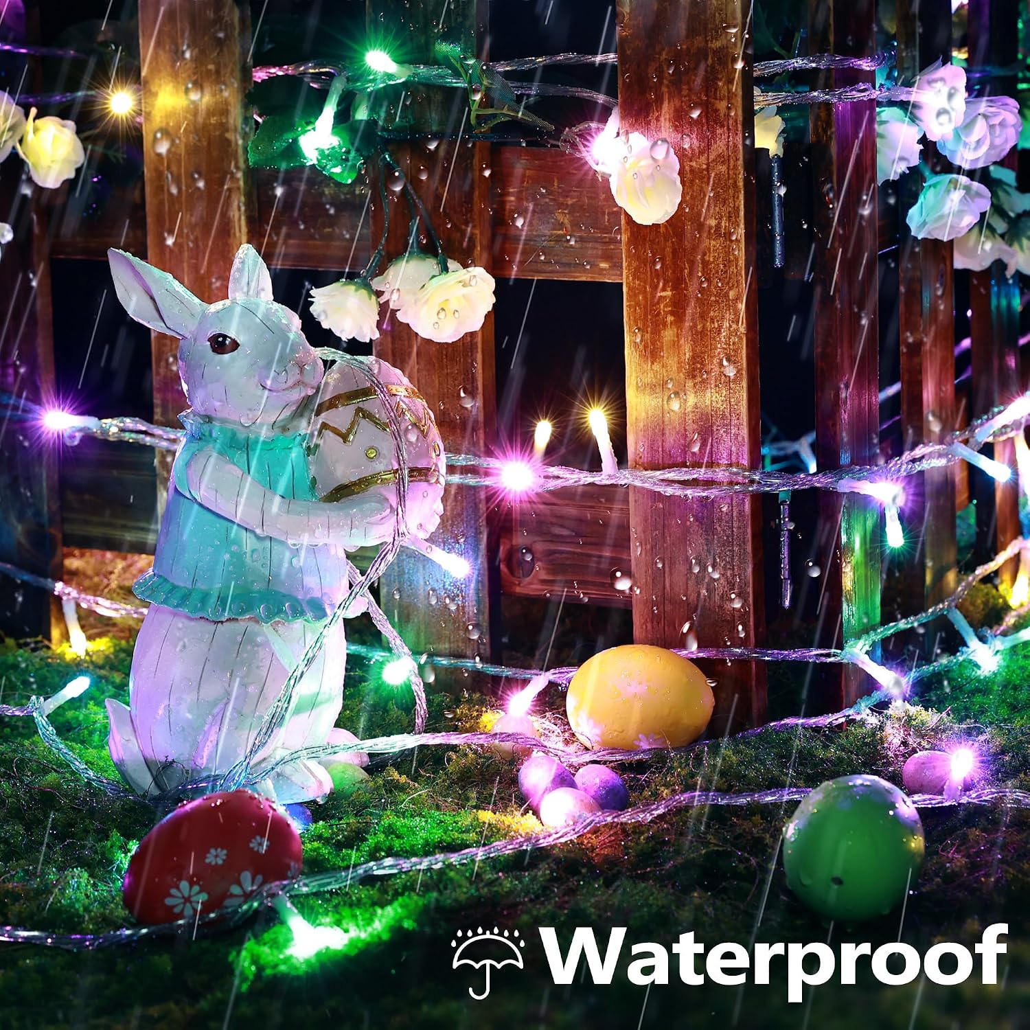 Joomer Easter String Lights 33FT 100LED String Lights | with 8 Modes Timer Connectable Waterproof Plug in Indoor Outdoor, Pastel Fairy light for Easter Decorations
