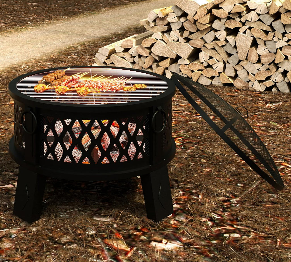 fire beauty 26" 2-in-1 fire pit with bbq, package contents