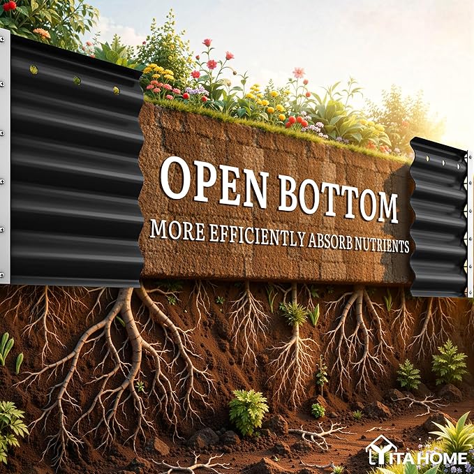 YITAHOME 17" Tall 9 in 1 Large Raised Garden Bed Kit, 8x2x1.4ft Galvanized Metal Planter Box with Gloves & Safety, Outdoor Above Ground Planters for Plants Vegetables Flowers, Black