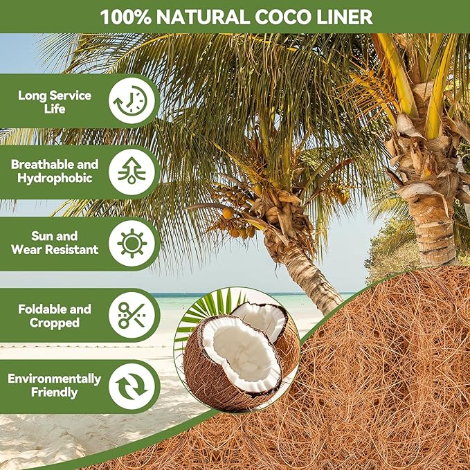 3Pcs Trough Coco Liner 36" Coco Coir Liners for Planters, Liners for Window Boxes Liners, Wall Basket Planters, Railing Hanging Baskets, Garden Planter Baskets