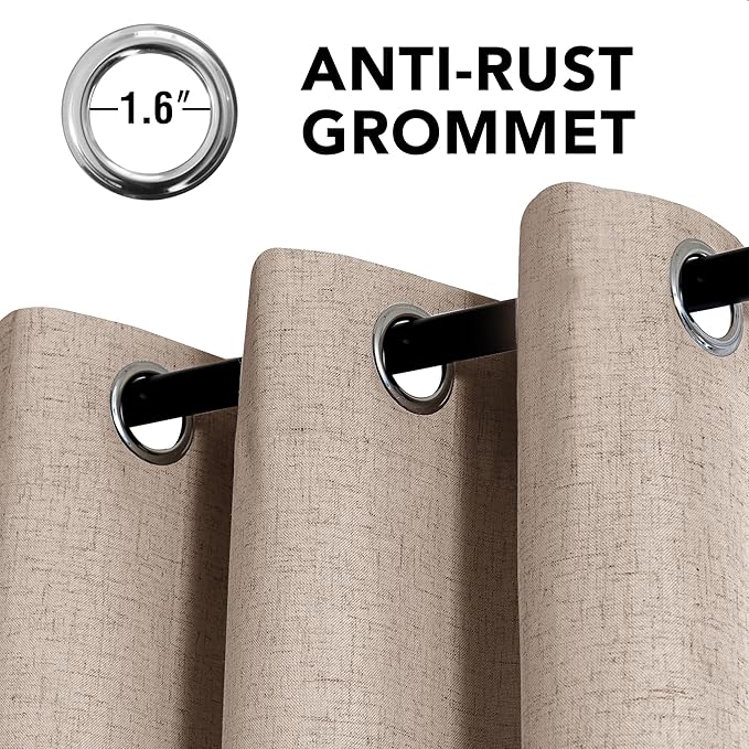 H.VERSAILTEX Linen Curtains 100% Blackout Curtains for Bedroom 108 inch Long Full Light Blocking Nature Linen Blended Window Curtains for Living Room Nickel Grommet (2 Panels, Heathered Sand)